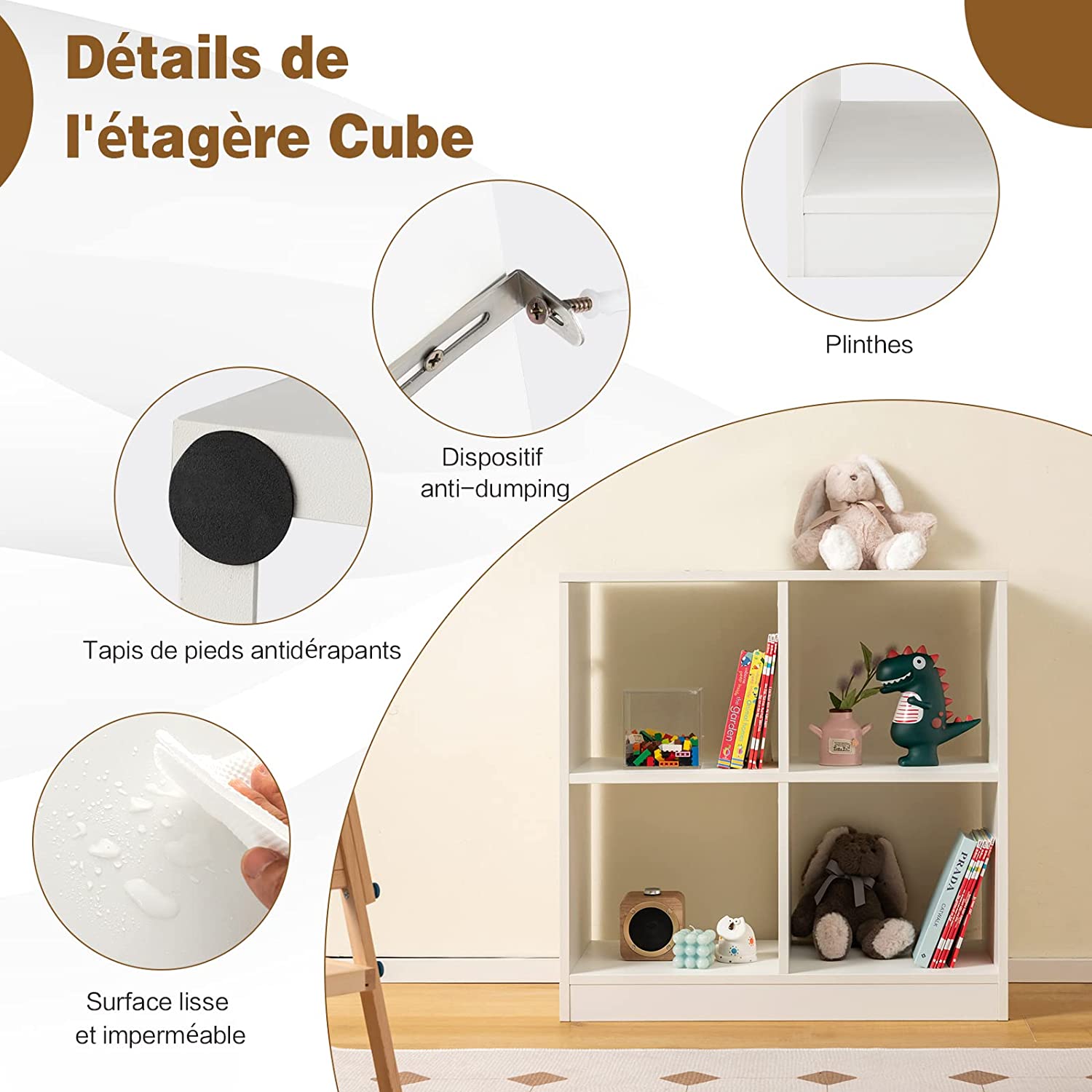 COSTWAY Set di librerie in legno con dispositivo antiribaltamento, Libreria autoreggente, per studio, bagno, soggiorno (Bianco) - 3