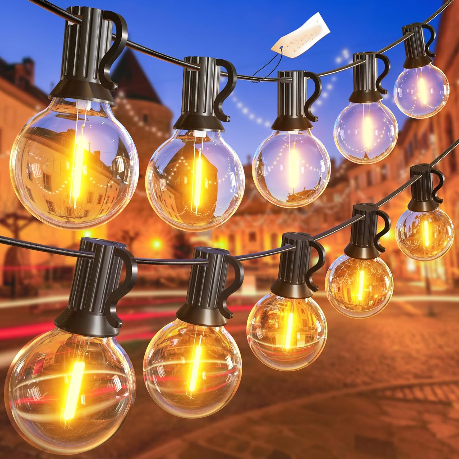 Cordão de luz exterior de 15 m, luz de jardim impermeável IP44, com 25 + 2 lâmpadas LED G40, cordão de luz de decoração de Natal, luz quente 2700K - 2