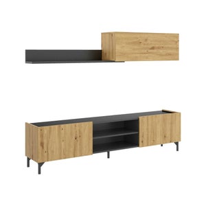 Meuble TV Murale Gruf - 200x41x180 Cm - Chêne Et Blanc - Meuble Salon Avec Étagères Et Portes