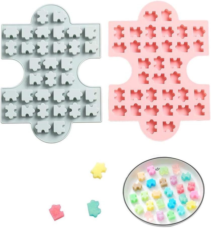 Zestaw 2 silikonowych foremek do cukierków w kształcie puzzli, foremek silikonowych do czekolady, gumy do żucia, bomb tłuszczowych, próbek wosku,