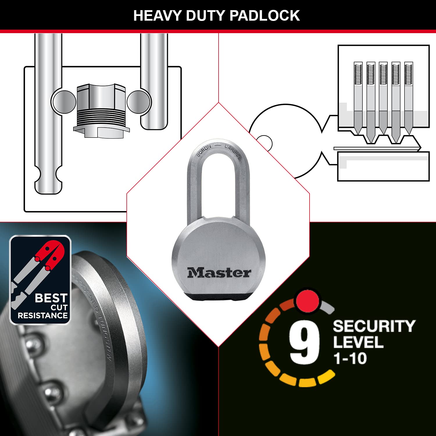 Cadeado com chave de alta segurança em aço inoxidável com argola longa para exteriores - MASTER LOCK M830EURDLH - 7