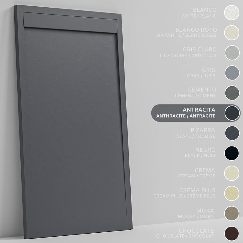 SOULHOME Brodzik prysznicowy– Żywica– Gel Coat– Gładka/Kamienna tekstura – Antypoślizgowy – antracytowy- 100x80- Niski 3cm– Minimalistyczny