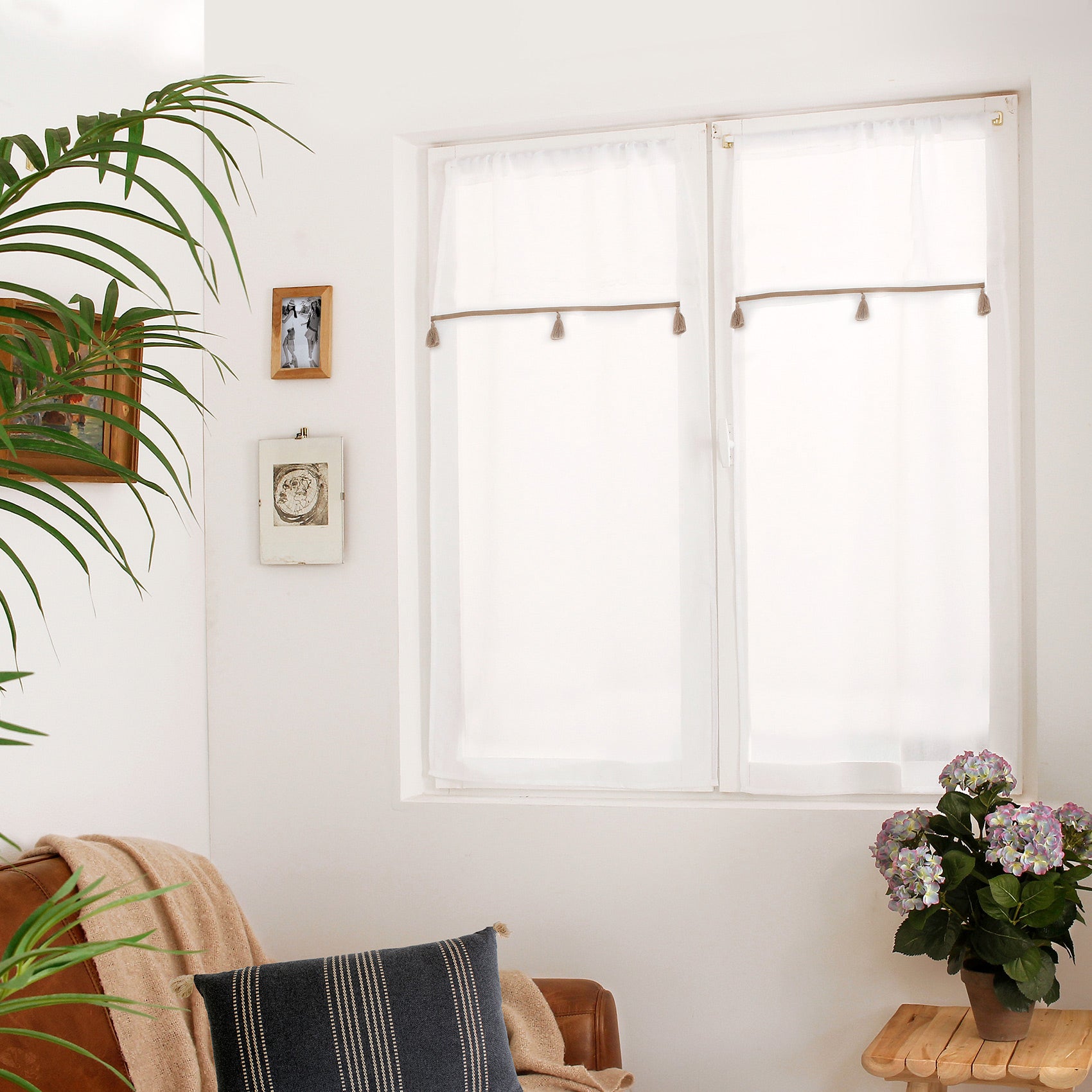 Paire de vitrages esprit bohème - Naturel - 60x160 cm - Polyester ...