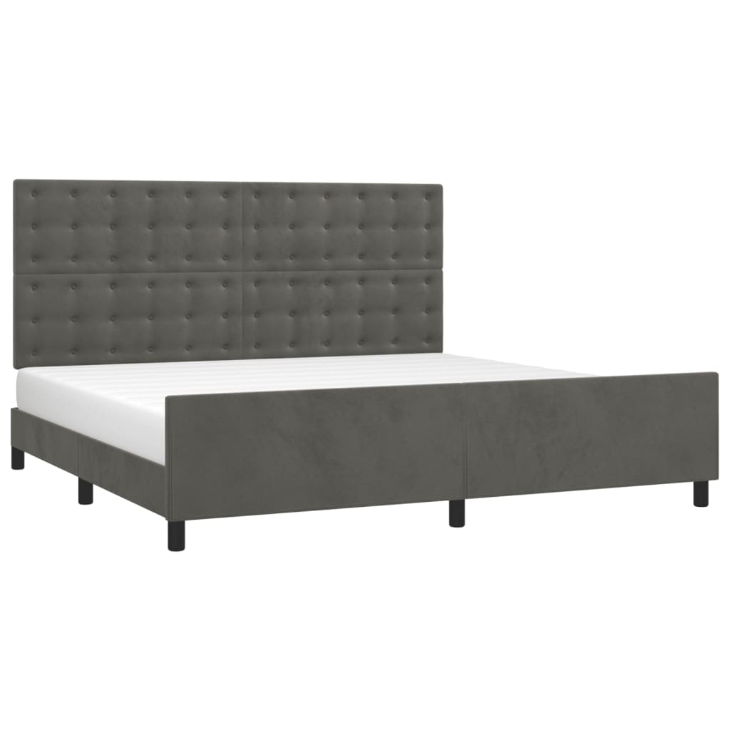 Cadre de lit sans matelas gris foncé 200x200 cm velours - 3