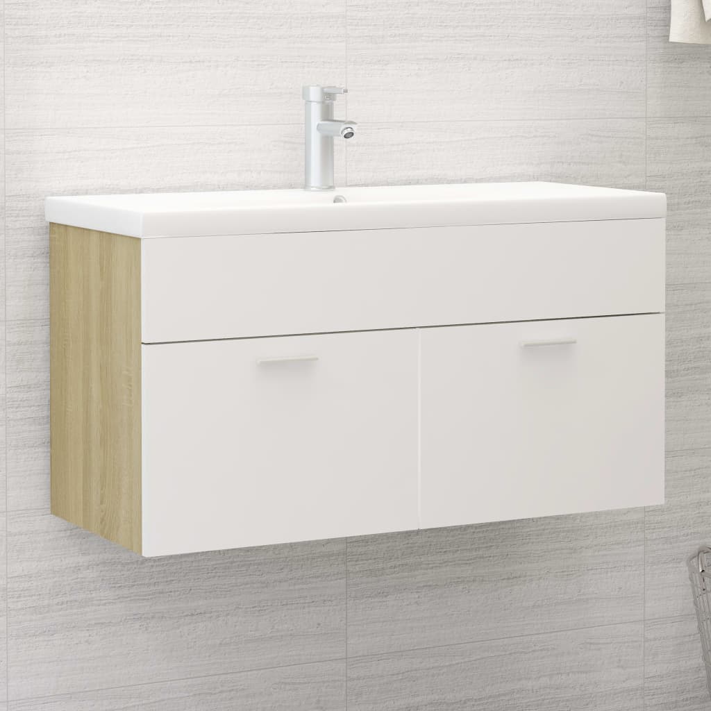 VidaXL Mobile Sospeso Per Lavabo Bagno 90x38,5x46 Cm Rovere Sonoma Multistrato
