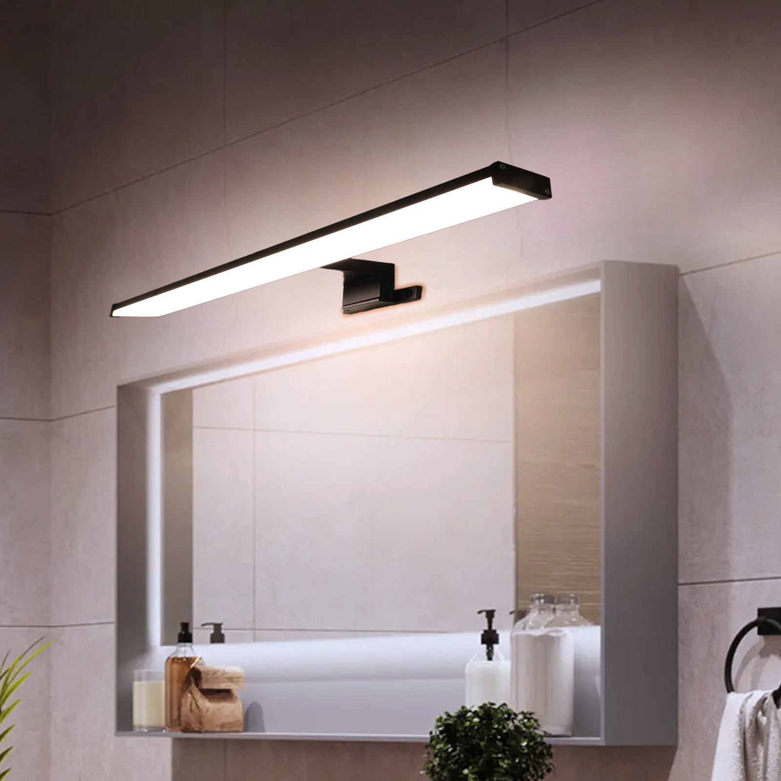 Aplique de Pared LED Slim para Baño y Espejo de Aluminio, 10W-40cm-IP44, Luz Blanca Neutra 4000K Negro - 5