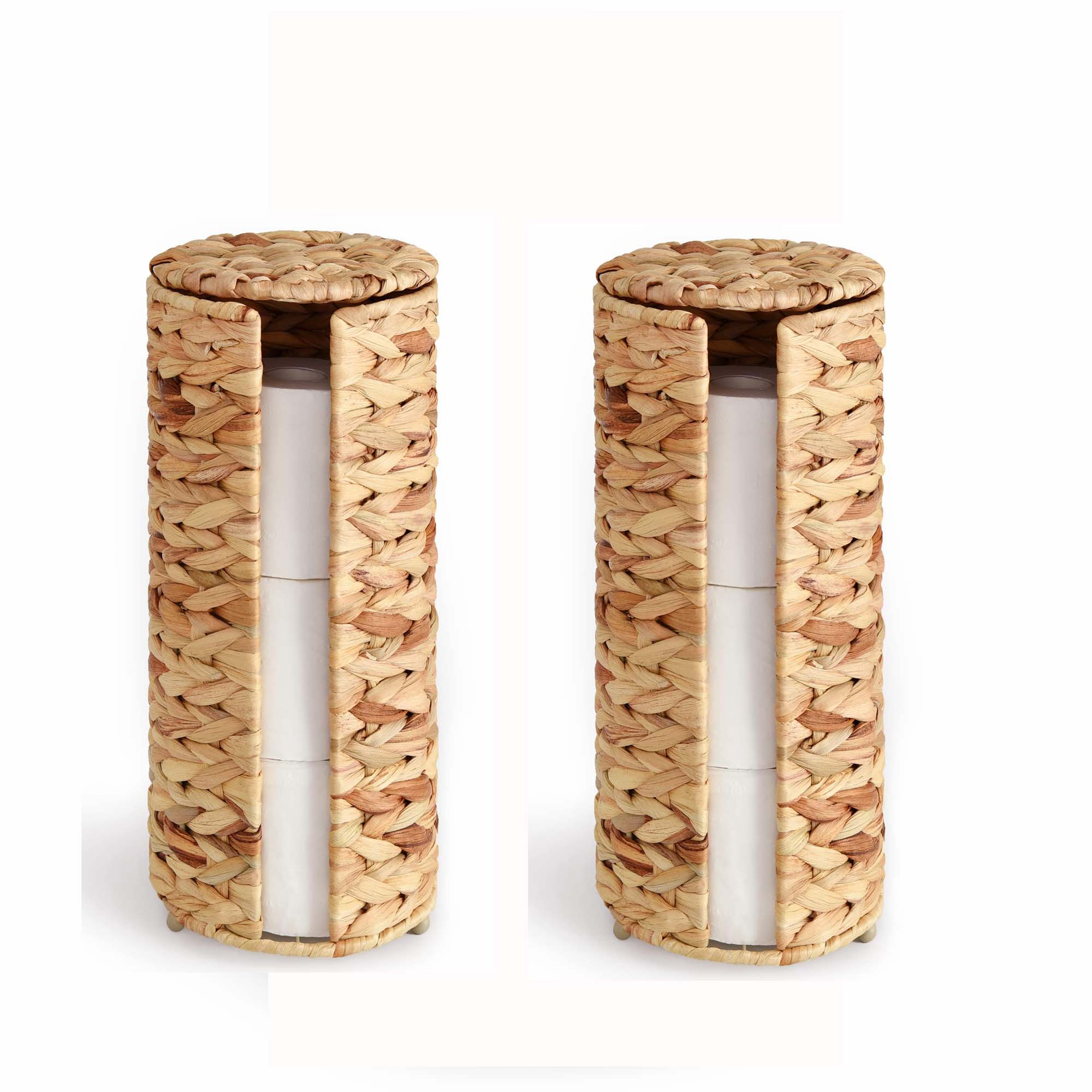 2 Natural Water Hyacinth Toilet Paper Storage Baskets, Dust-Proof ...