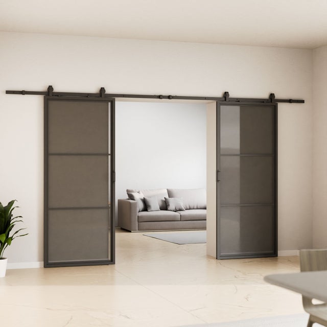 Schulte porte coulissante en verre 180x215cm, porte coulissante intérieure, vitrée, porte verrière anthracite Loftstyle noir RAL 9005-double softclose