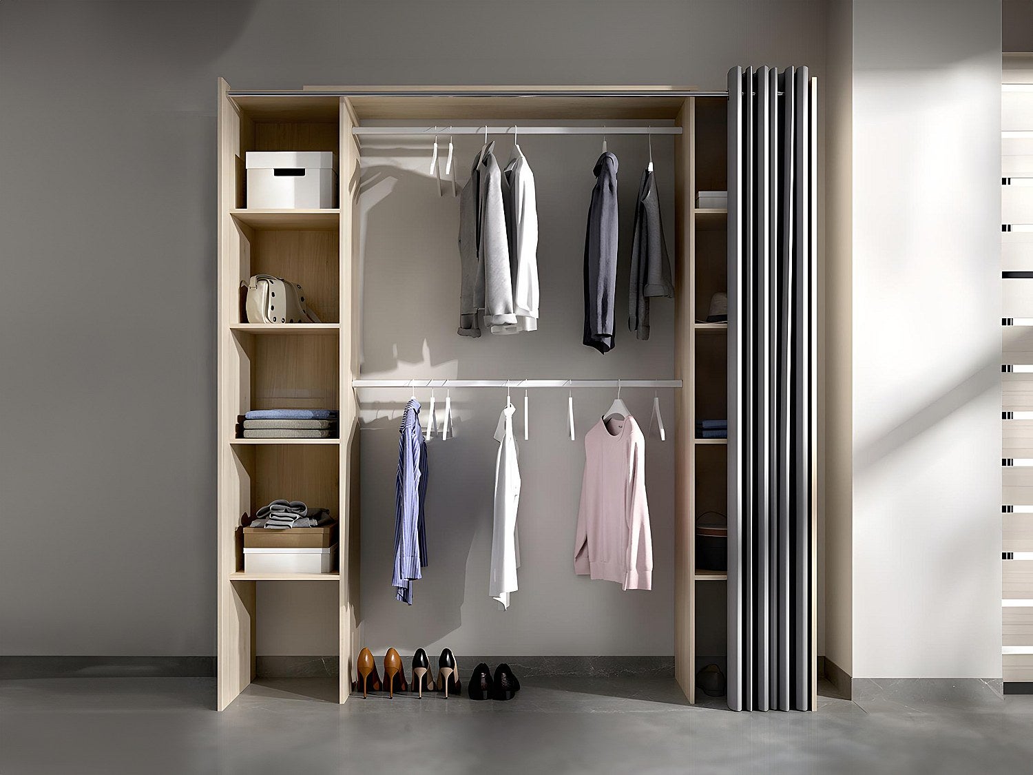 Dressing extensible DORIAN avec rideau - L110/180 cm - Coloris : Chêne et gris - 3