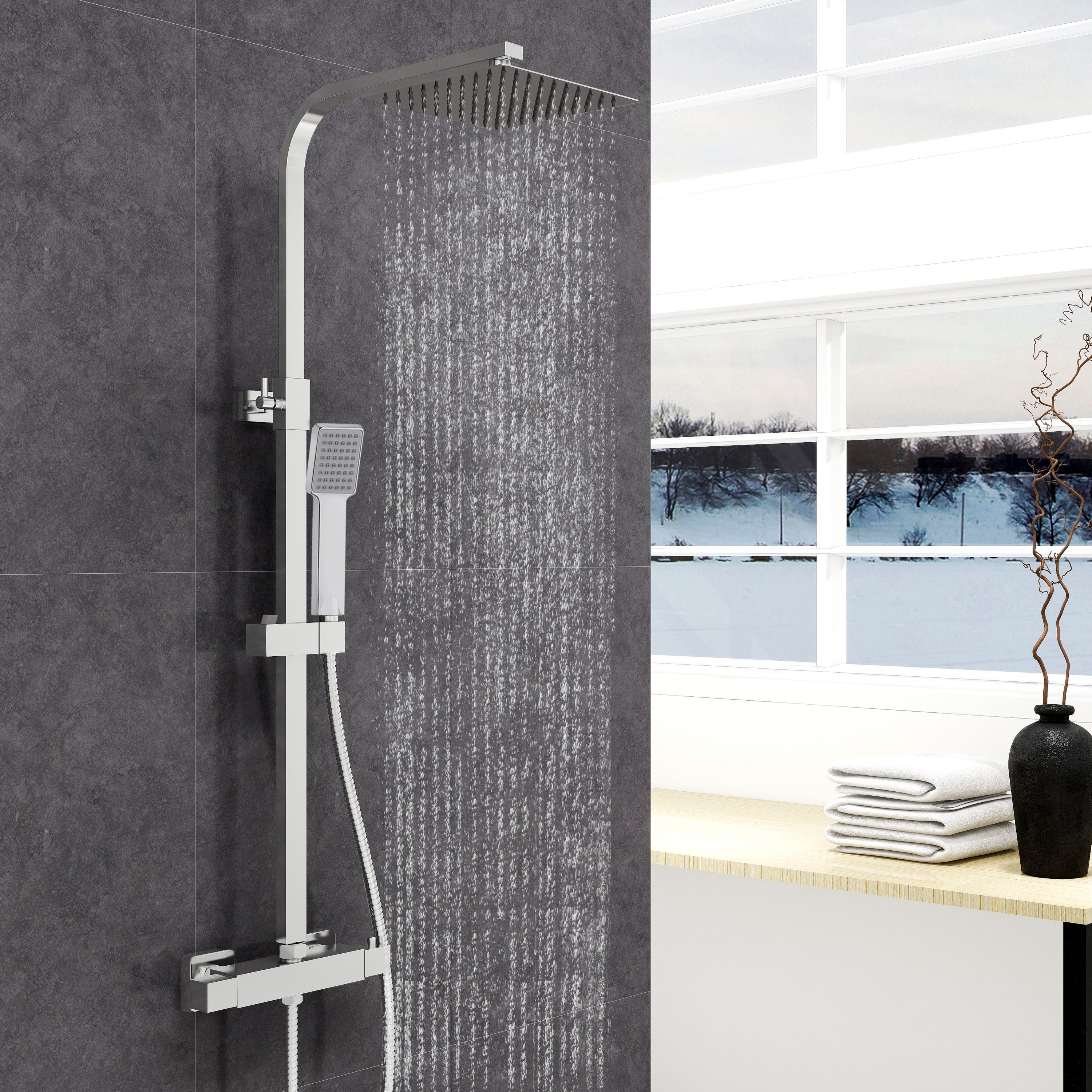 Colonne de douche thermostatique + tablette : MT111 01 Colonne de douche thermostatique + tablette : MT111 01