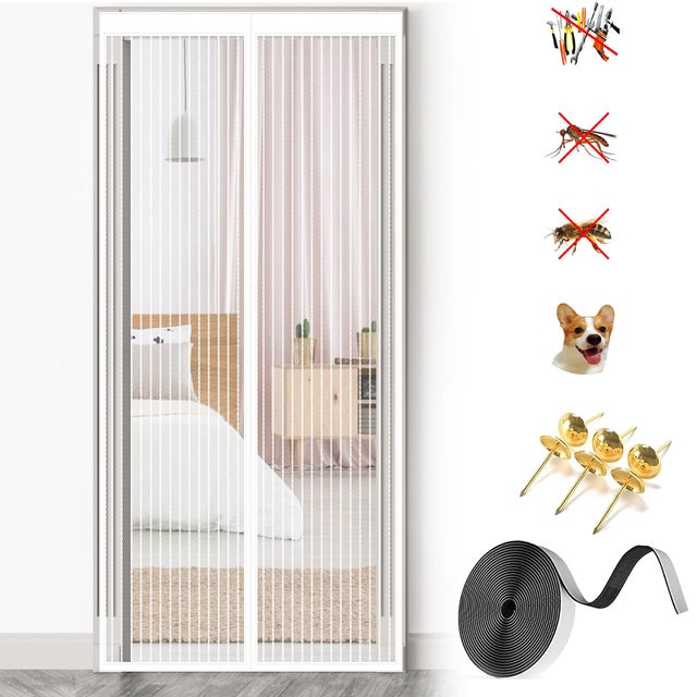 Tenda Magnetica Antizanzare 90x210 cm, Zanzariera con Magneti e Adesivi, Tenda in Rete per Mani Libere, Bianco