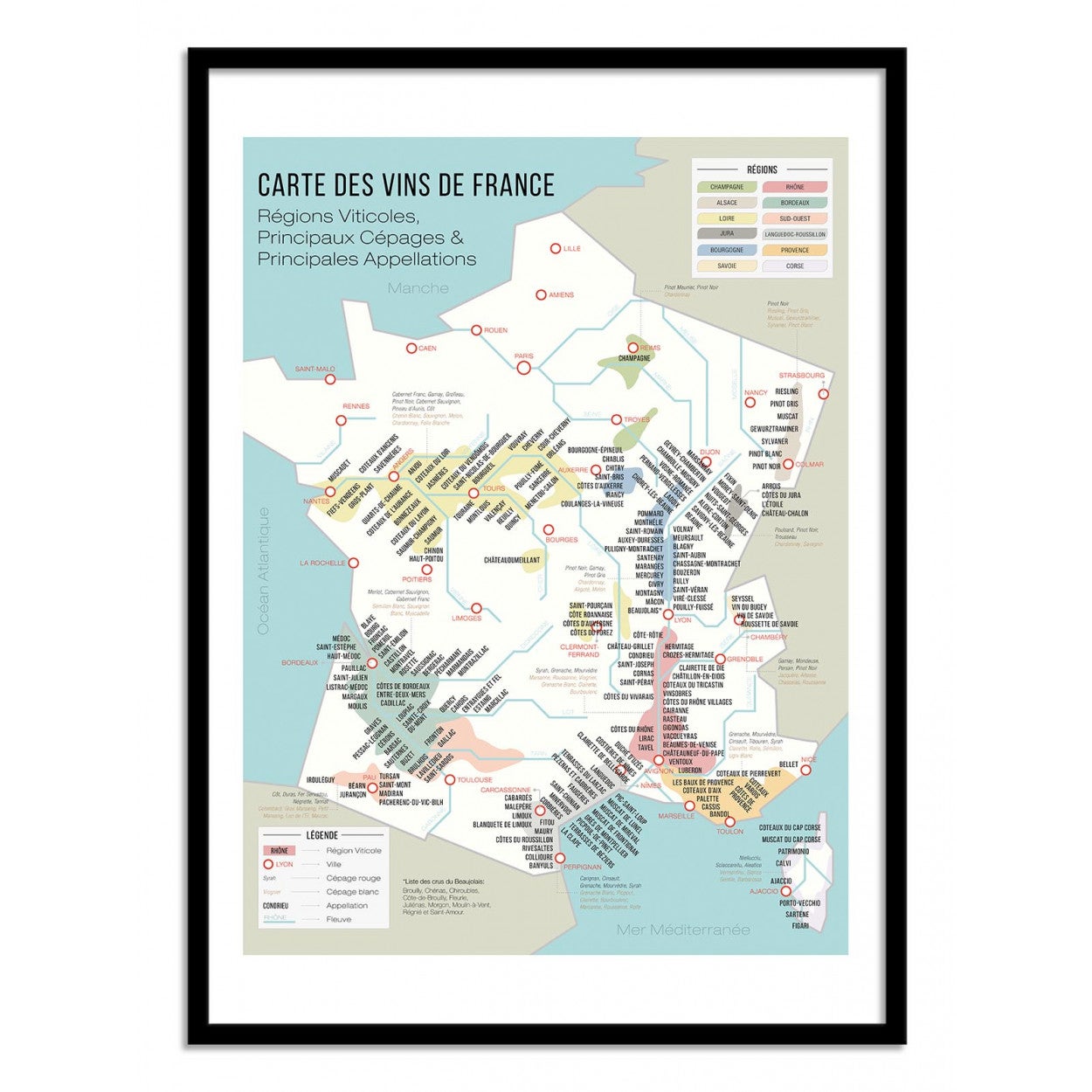 Affiche d’art 50 x 70 cm - Carte des vins de France - Frog Posters - 2