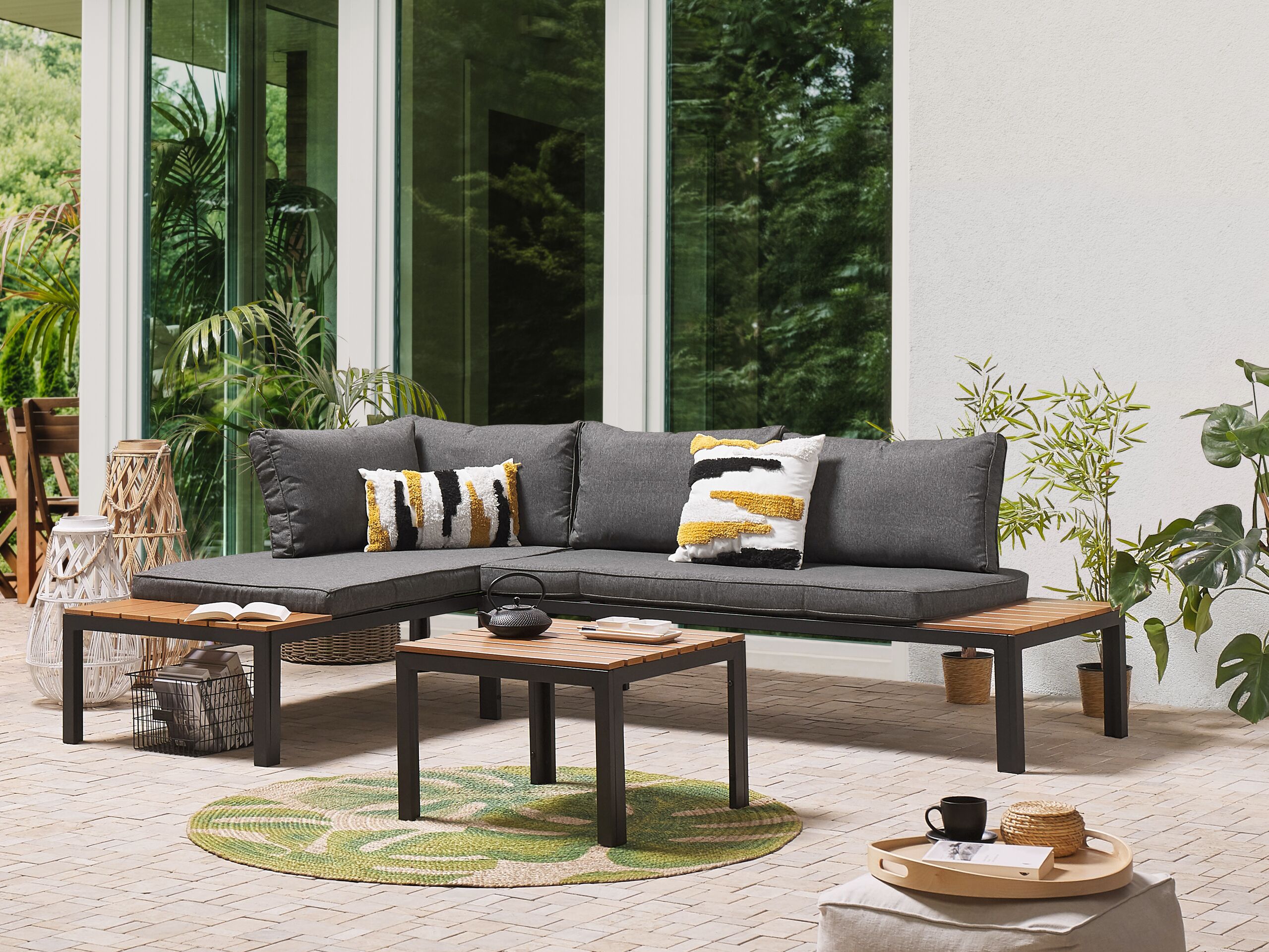 Set colțar pentru grădină cu 4 locuri PIENZA II Dreapta Gri Modular