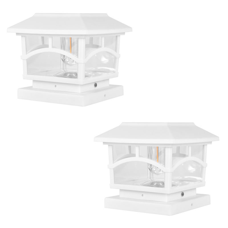 2 sztuki lamp słupkowych z żarnikiem wolframowym, ciepłe światło, biała obudowa, słupkowa lampa solarna do ogrodzenia zewnętrznego