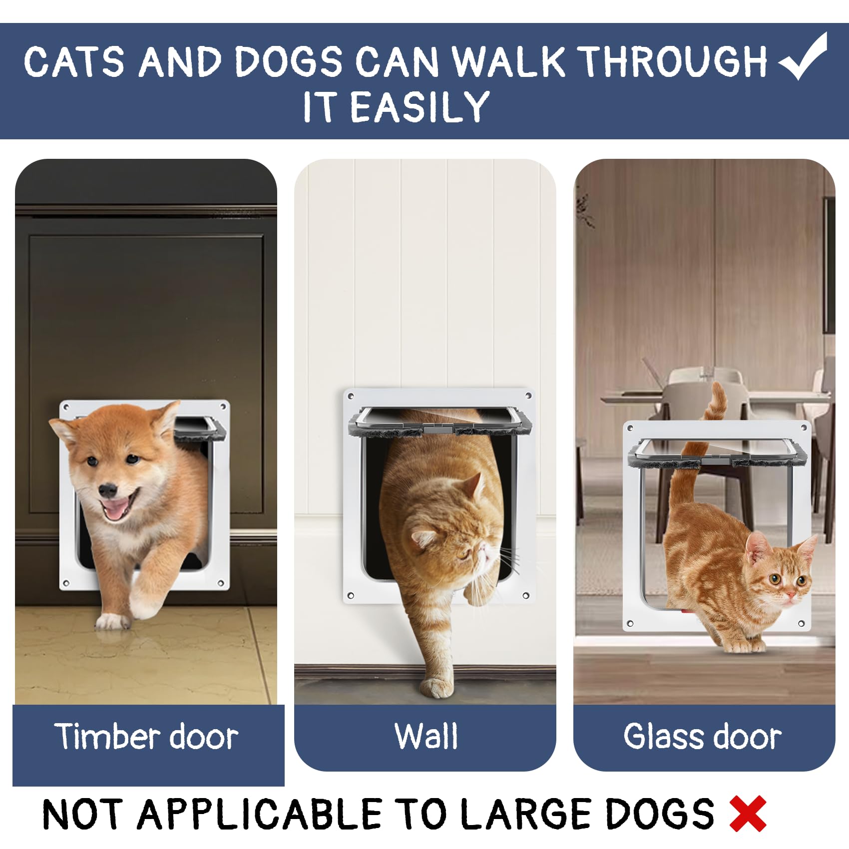 Gatera para Gato y Perro Interior, Puerta para Gatos Corredera, Puerta para Gatos Magnética de 4 Vías, Gateway para Mascotas, Blanco, 20x20x2 cm - 2