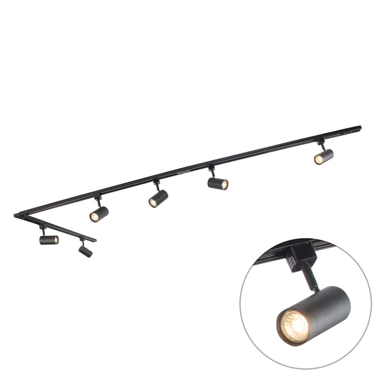 Nowoczesny system szynowy z 6 reflektorami czarny 1-fazowy 286 cm - Iconic Jeana