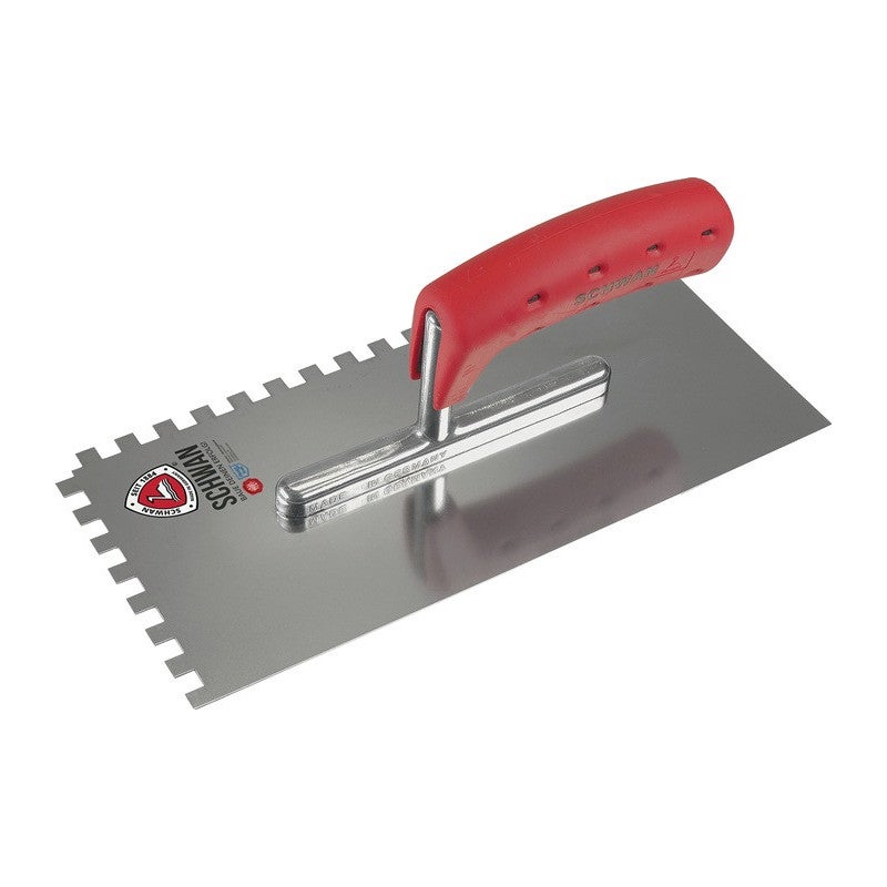 Kielnia wygładzająca dł. 280 mm szer. 130 mm zęby 4x4 ze stali nierdzewnej z miękkim uchwytem VA S.0,7 mm SWAN