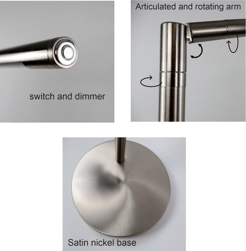 Lampe de lecture LED 6W 600 lumens, 3000k dimmable, moderne, élégante et simple. Finition nickel mat, réglable et rotatif. - 8