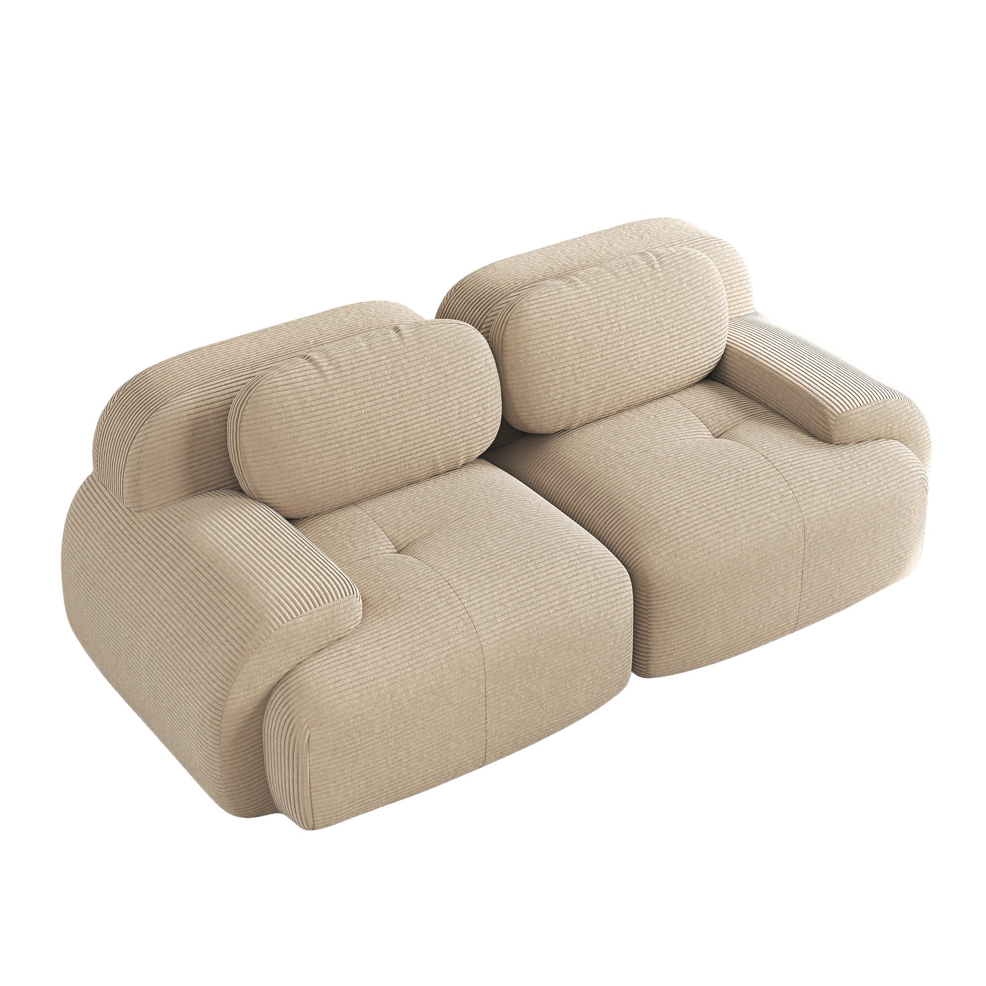 Canapé modulaire d'angle sans cadre avec accoudoirs incurvés et base antidérapante en velours côtelé beige - OKMYHOME - 7