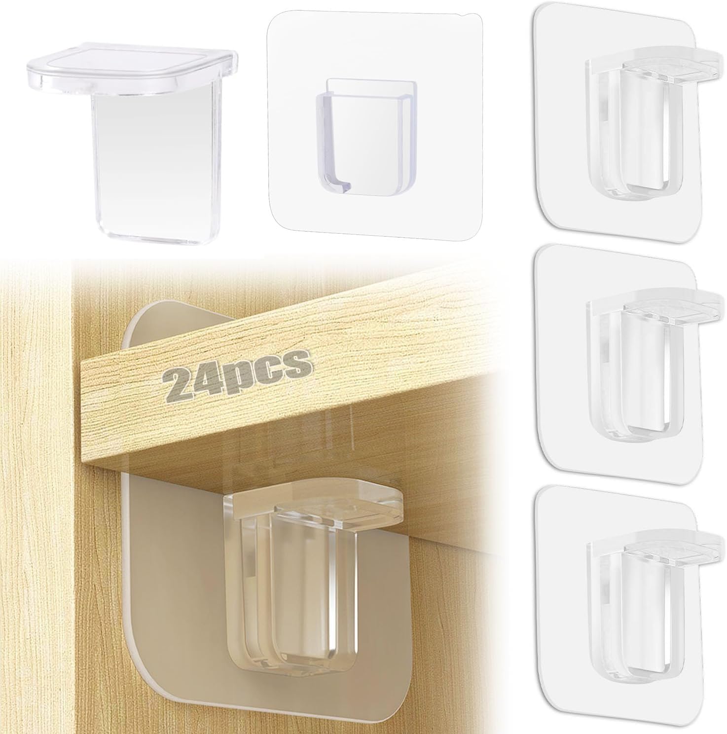 24 sztuki samoprzylepnych podpórek do półek, akrylowe kołki do półek, przezroczyste, samoprzylepne kołki do podpórek do półek, 7 x 7 cm