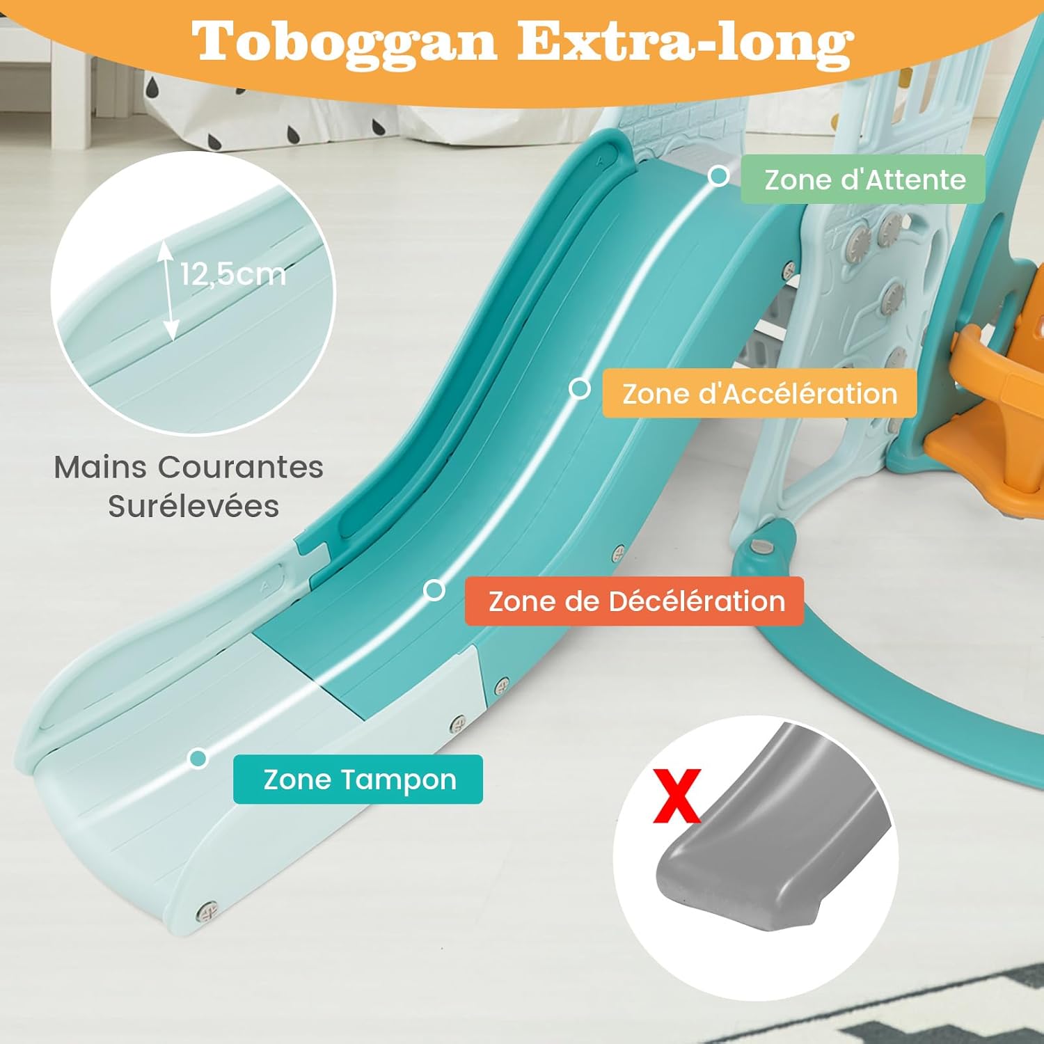 4 en 1 Toboggan Enfant Pliable avec Balançoire Réglable & Panier de Basketball, avec Échelle d’Escalade & Ballon, Charge 30kg pour 18 Mois+ - 3