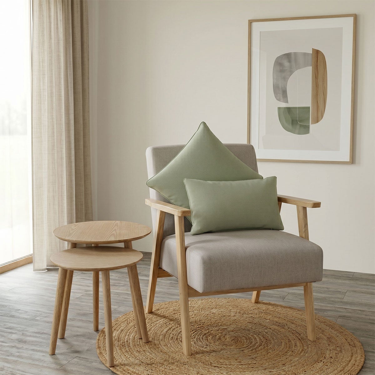 Ensemble de 2 tables rondes de nidification en MDF dans un ton naturel CasaSelección - 2