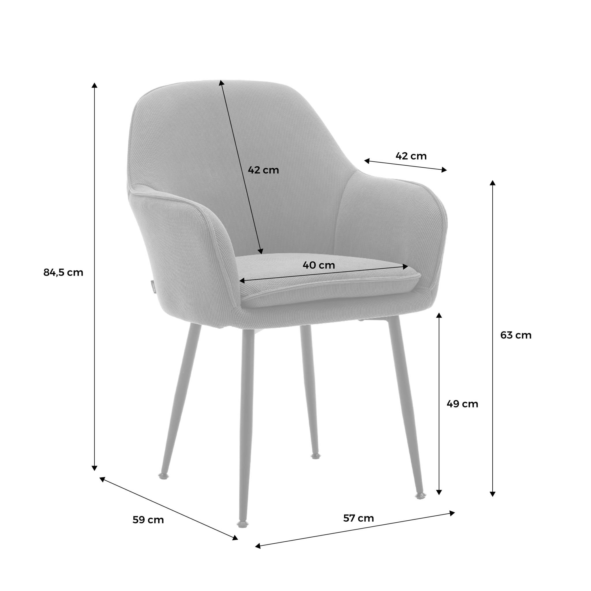 Lot de 4 fauteuils en velours côtelé beige et pieds en métal noir mat. L 57 x P 59 x H 84.5cm SHELLA - 4
