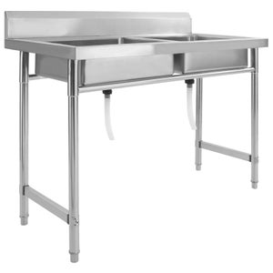 Mobile Cucina Con Lavello 2 Vasche In Acciaio Inox Cm 120 | Ante Rovere E Sottolavello Incluso | Made In Italy