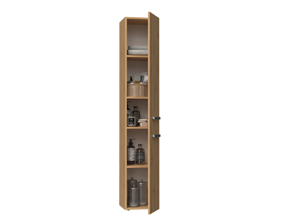 KOMMA - Meuble salle de bain 2 portes - 31x30x174 cm - Colonne rangement SDB - Chêne - 3