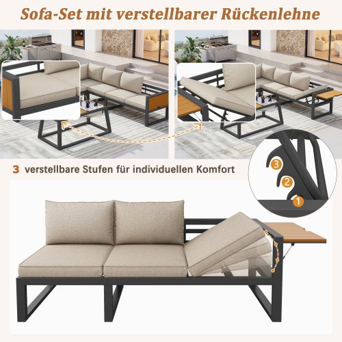 Sofá modular exterior ferro cinza, encostos/braços reclináveis, balde gelo, almofadas 10cm, jardim/varanda/piscina - 7