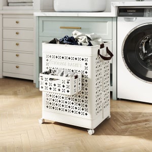Cesto Biancheria Pieghevole 75L con Ruote e Maniglie - Mobile e Compatto 43x34x61cm Bianco | Leroy Merlin