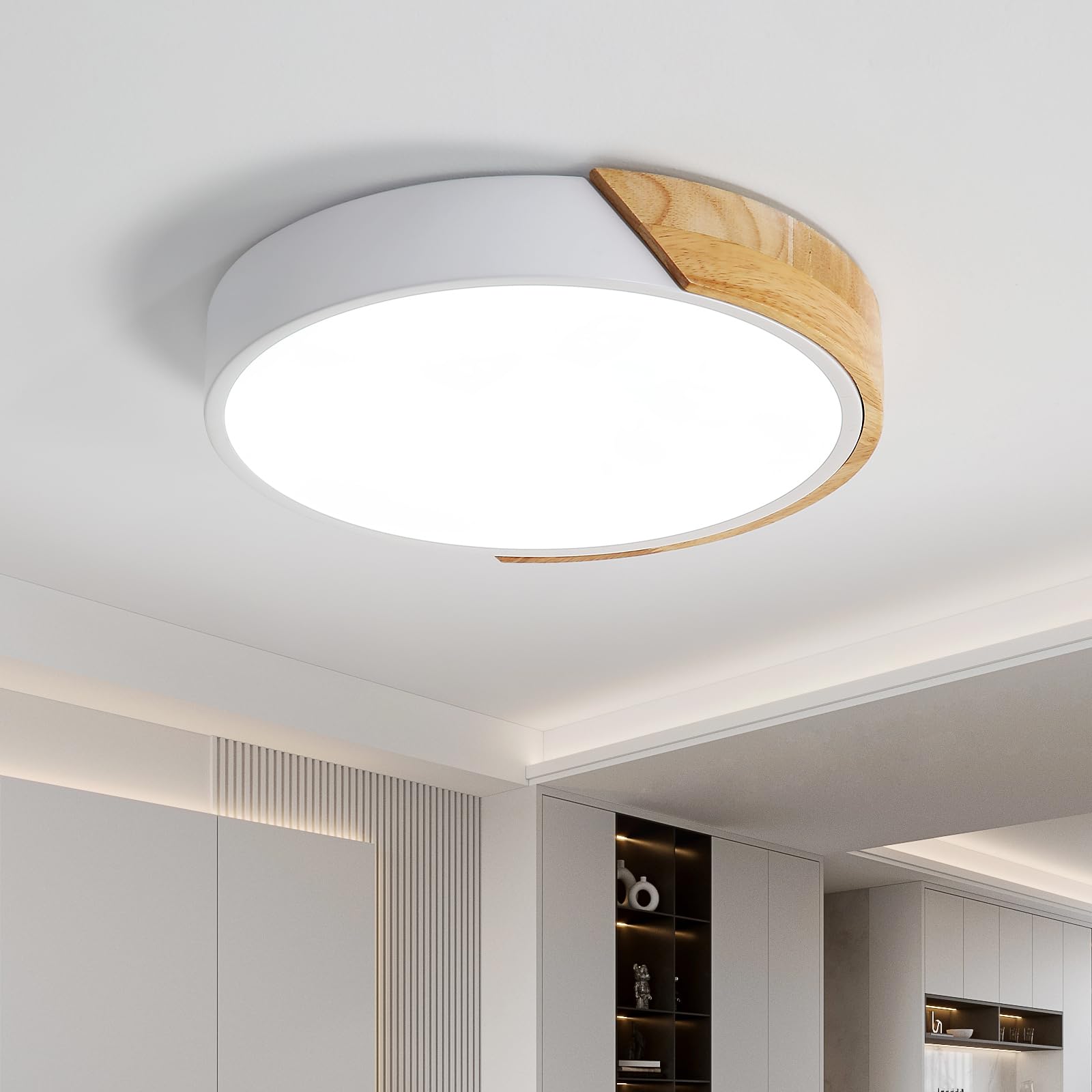 LED Plafonnier Bois Rond 24W, Intérieur Luminaires Plafonnier 6000K ...