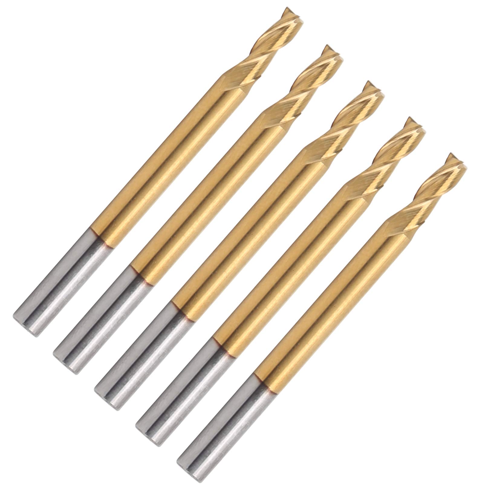 BALUGAEA Lot 5 Fraises Coniques Boule Tungstène HRC55 – 2 Flûtes D2.0mm Rayon 1.0mm Tige 6mm Longueur 75mm CNC Gravure Bois 2D 3D