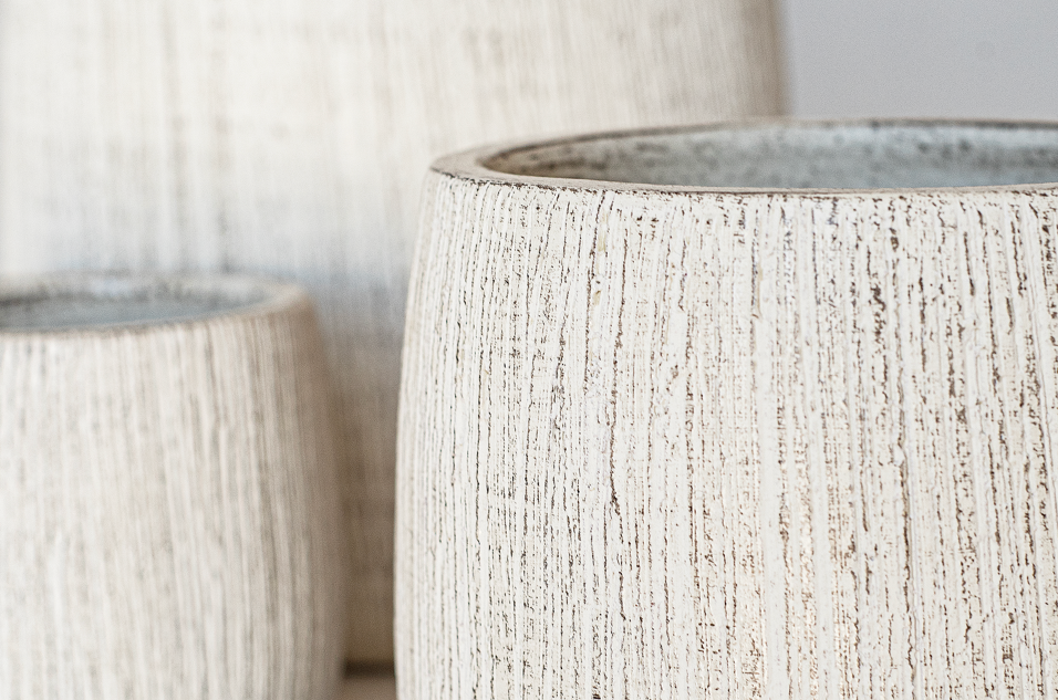 CONJUNTO DE 3 VASOS REDONDOS CERÂMICA CREME - 3