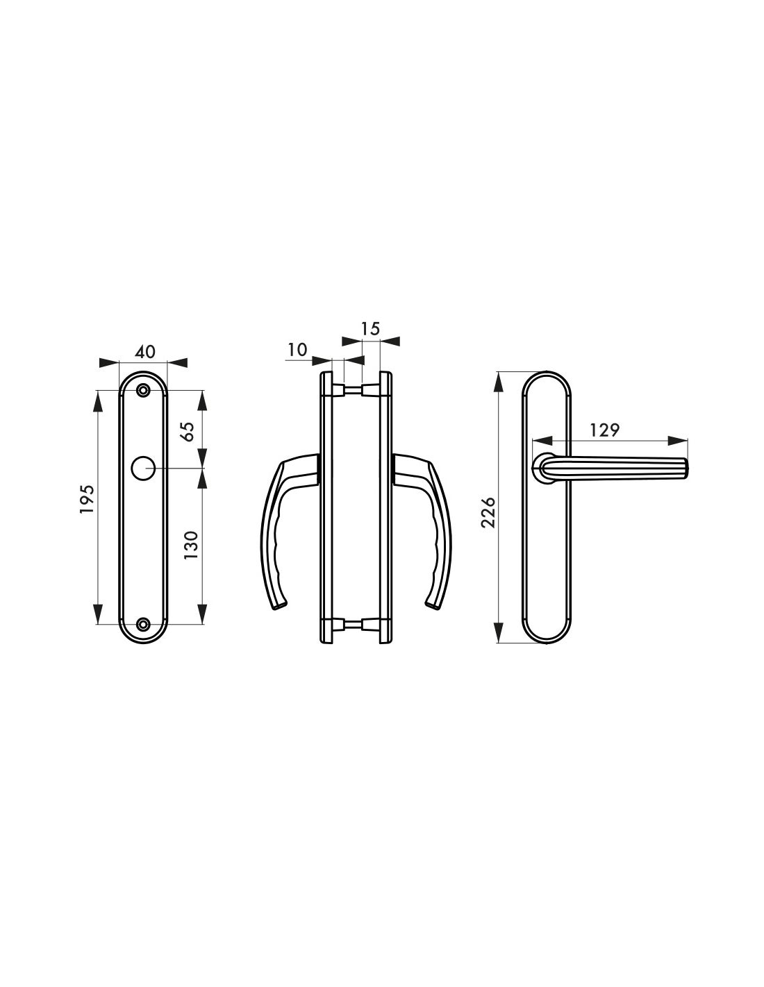 THIRARD - Ensemble de poignées pour porte intérieure Sultane sans trou, carré 7mm, entr'axes 195mm, noir - THIRARD - 4