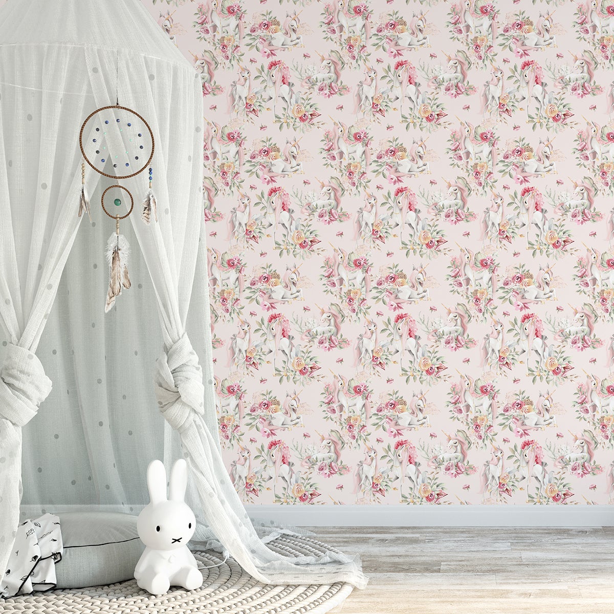 Papel pintado decorativo de tejido no tejido Infantil - Unicornios-Papel Estándar 130gr - 1 TELO = L50 cm x H260 cm - 4