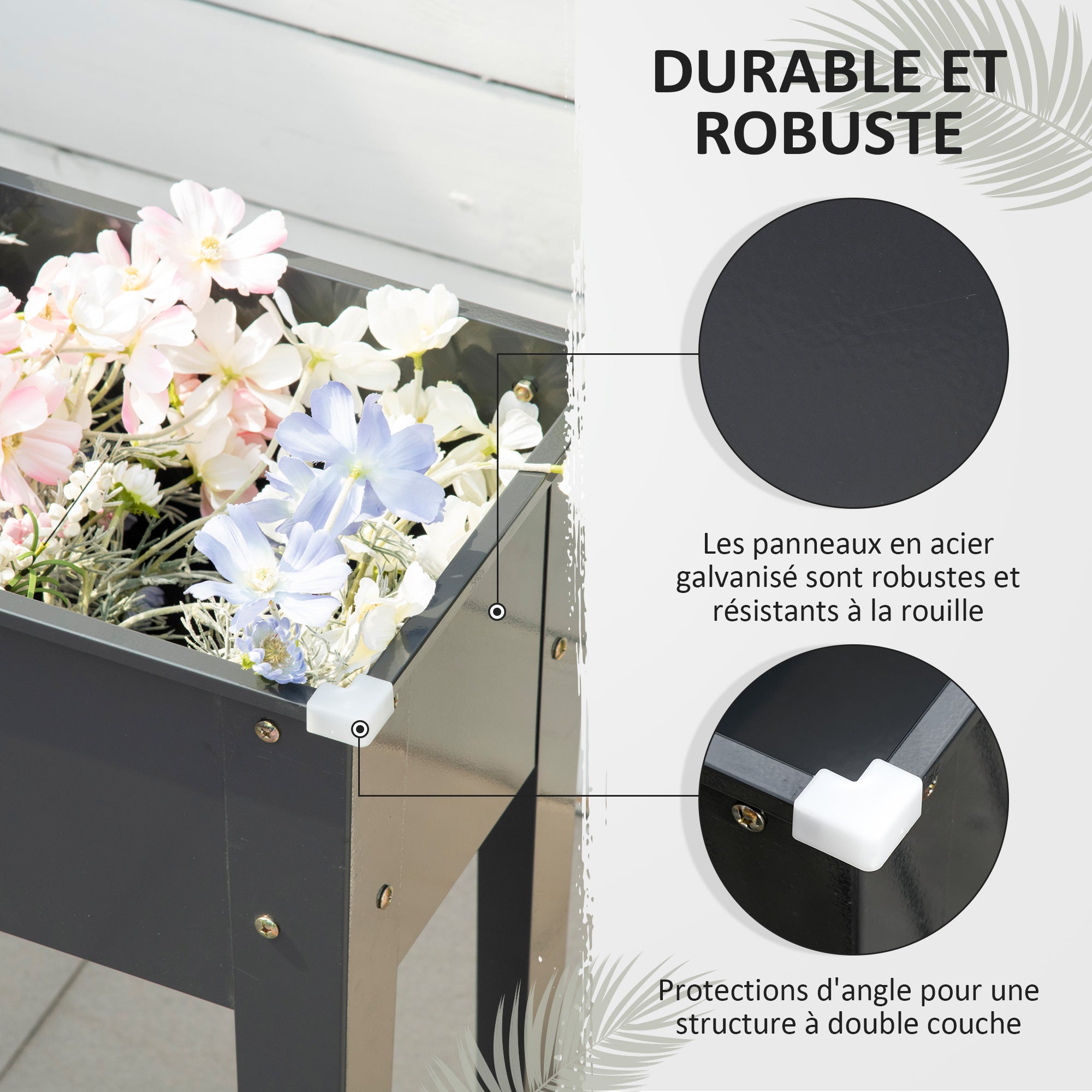 Jardinière sur pieds 100 x 30 x 80 cm acier galvanisé noir - 5
