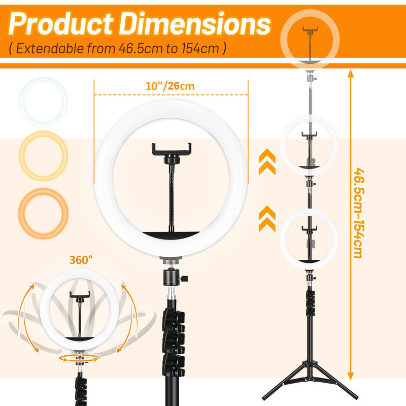 Support Lumineux De 49,5 Cm-Anneau Lumineux RGB LED Avec Trépied Pour Selfie, 26cm, éclairage