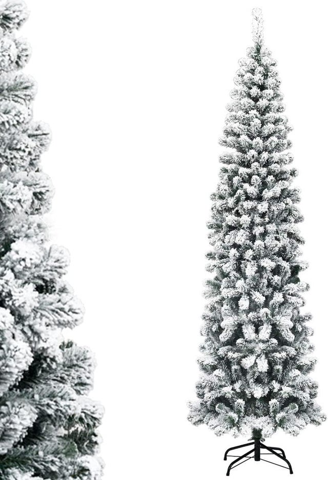 Ołówkowa choinka ze śniegiem, 135/180/225 cm, sztuczna choinka z metalowym stojakiem, igły PCW, sztuczne drzewko bożonarodzeniowe, (225 cm)