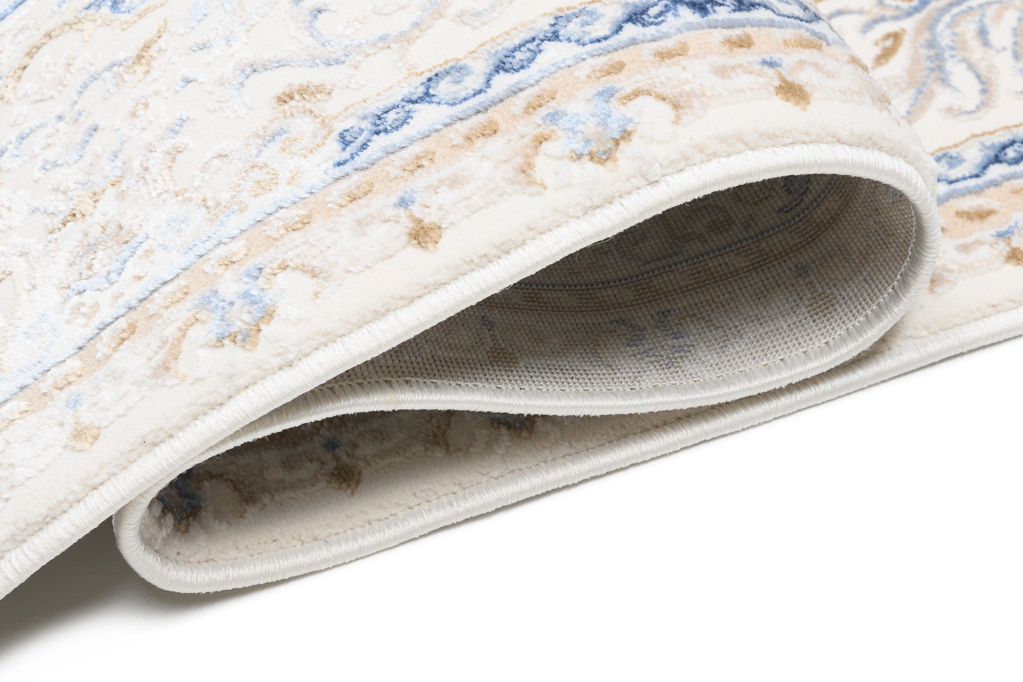 TAPISO Hera Tapis Salon Chambre Brillant Crème Beige Bleu Vintage Médaillon Floral Ornamental Bordé Moucheté Effet 3D OEKO-TEX 120 x 170 cm - 3