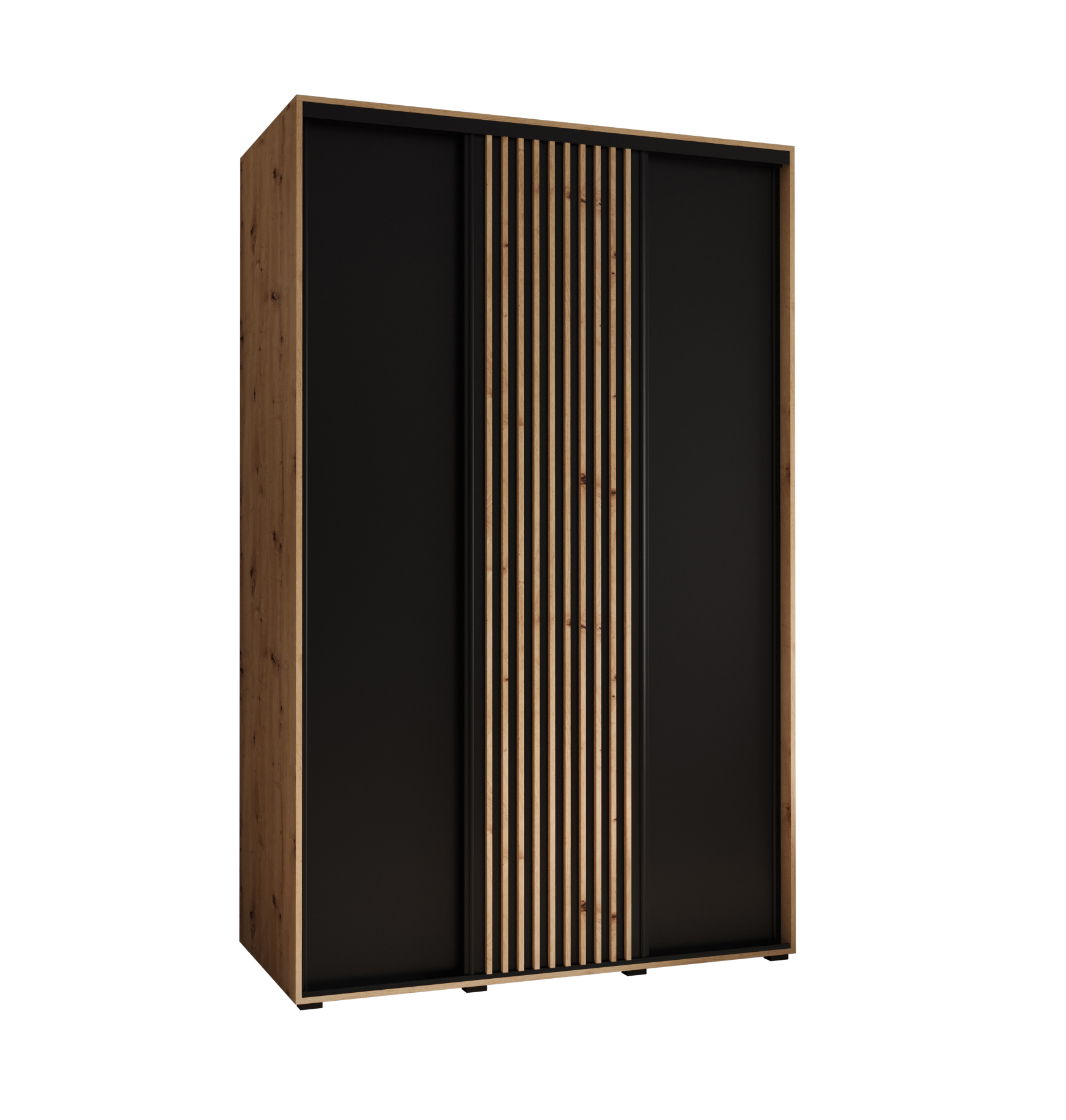 Szafa przesuwna wysoka Lanko 1 150 x 60 x 235,2 cm artisan + czarny + lamele artisan - Abiks Meble