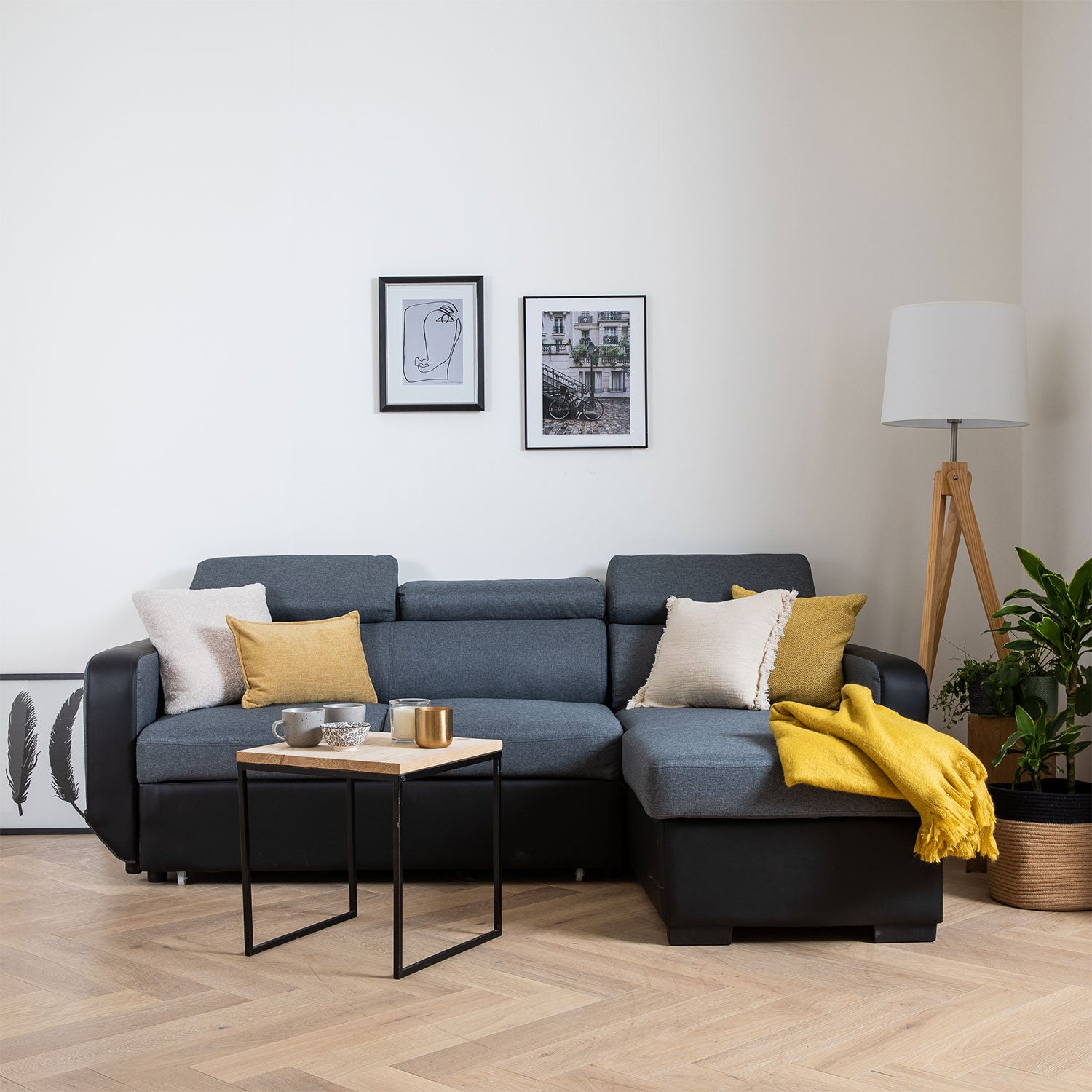 3-osobowa sofa narożna WARREN w cętkowanej szarości i czerni