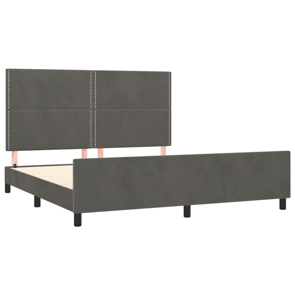 Cadre de lit sans matelas gris foncé 160x200 cm velours - 4
