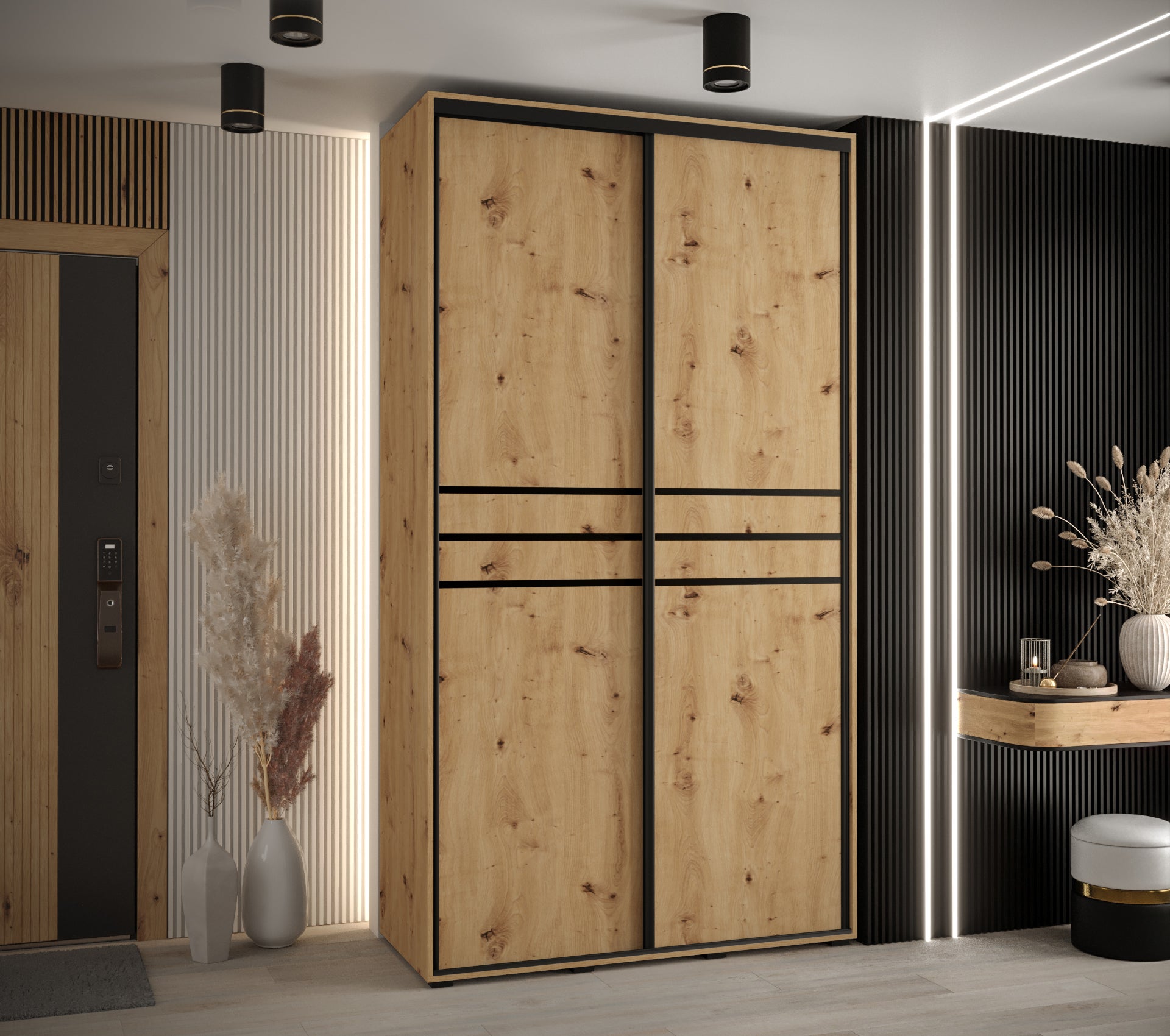 Szafa przesuwna wysoka Davos 10 130 x 60 x 235,2 cm artisan + artisan + u. czarny - Abiks Meble - 2