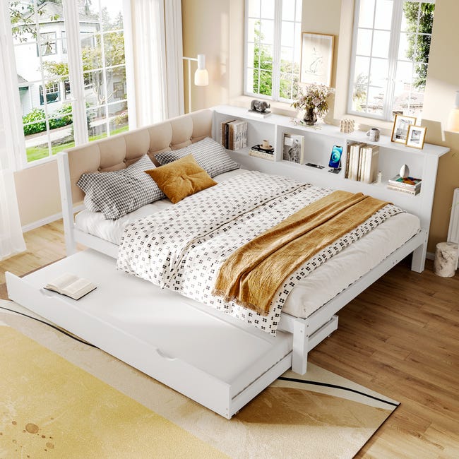 Lit gigogne 140x200 cm ,Lit Double avec Rangement et Lit Escamotable ...