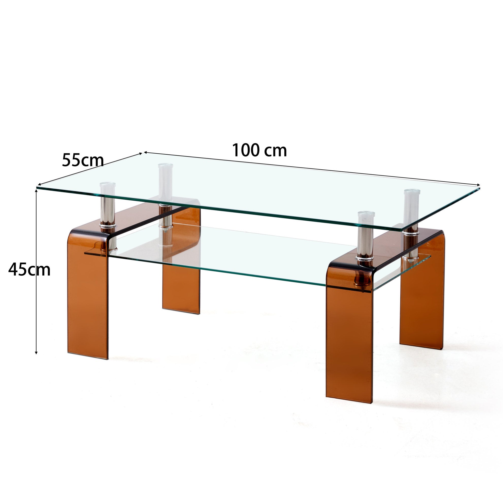 Table basse 100x55x45 cm à deux niveaux avec supports en Métal ...