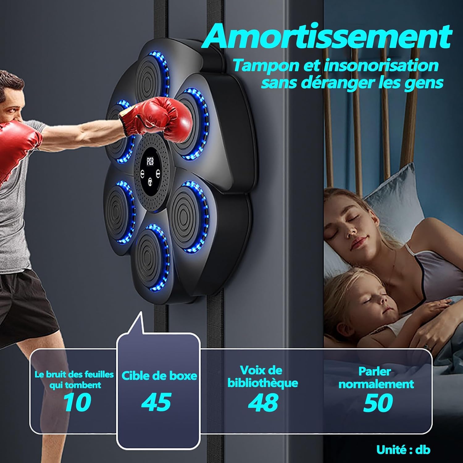 Machine à Boxe Musicale, Machine de Boxe Murale Intelligente -Bluetooth avec Gants de Boxe Adultes Enfants, 9 Le Mode de Vitesse et de décompte - 4