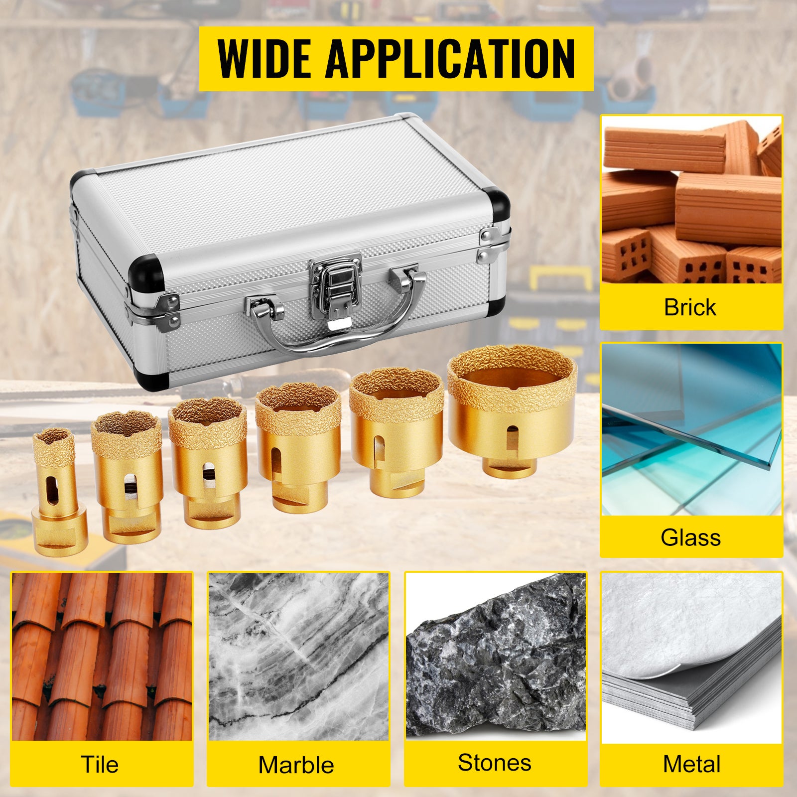 6Pcs Trépan Diamant Scie Cloche Foret Diamanté VEVOR 20/35/40/45/50/68mm Avec Filetage M14 pour Meuleuse Carrelage Granit Marbre Porcelaine - 7