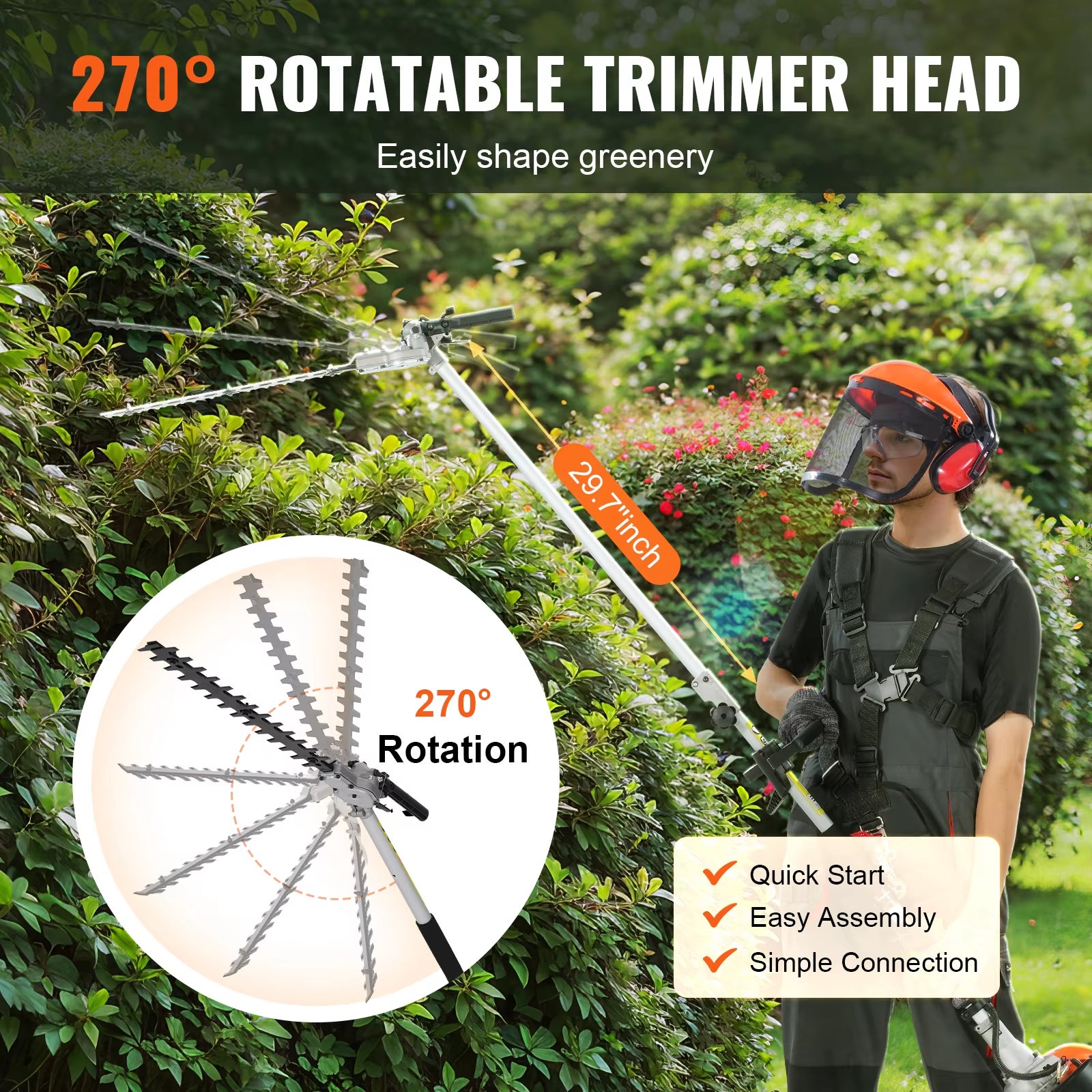 AUTRUCKER Outil de coupe multifonctionnel 6 en 1 de 33 cm³&nbsp;: taille-haie à essence, coupe-bordures, débroussailleuse, scie à perche, tronçonneuse - 3