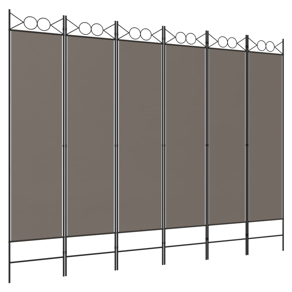 Paravientos | biombo divisor de 6 paneles de tela gris antracita 240x200 cm cfw80380